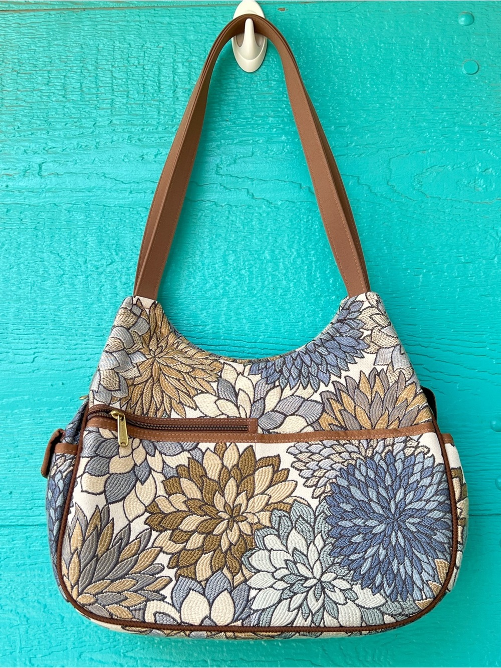 Danny K. Hampton Vintage Tapestry Hobo Bag Dahlia Floral Made USA